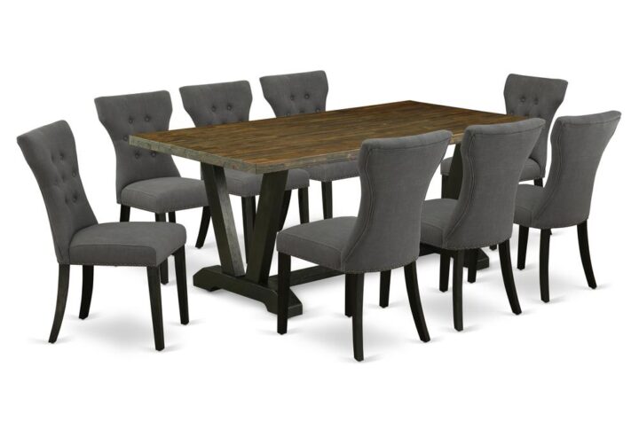 EAST WEST FURNITURE 9-PC DINNING ROOM TABLE SET 8 AMAZING DINING CHAIRS AND RECTANGULAR DINING ROOM TABLE