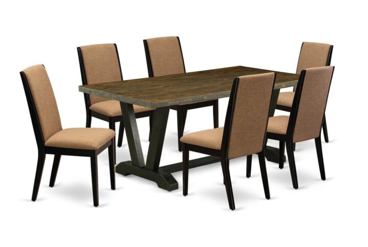 EAST WEST FURNITURE 7-PC RECTANGULAR TABLE SET WITH 6 DINING ROOM CHAIRS AND KITCHEN RECTANGULAR TABLE