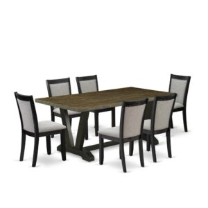 This Kitchen Table Set  Includes A Mid-Century Dining Table With 6 Wood Dining Chairs To Make Your Family Mealtime More Leisurely And Pleasant. The Frame Of This Table Set  Is Created Of High Quality Rubber Wood