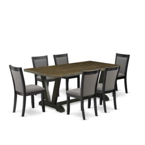 This Table Set  Includes A Modern Dining Table With 6 Mid Century Dining Chairs To Make Your Friends And Family Meals More Leisurely And Pleasant. The Structure Of This Modern Dining Set  Is Created Of High-Quality Asian Wood