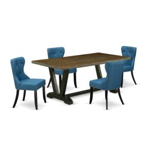 EAST WEST FURNITURE 5-PIECE DINING ROOM TABLE SET- 4 FABULOUS PARSON DINING CHAIRS AND 1 RECTANGULAR TABLE