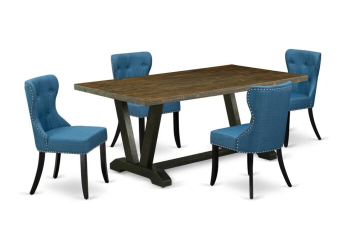 EAST WEST FURNITURE 5-PIECE DINING ROOM TABLE SET- 4 FABULOUS PARSON DINING CHAIRS AND 1 RECTANGULAR TABLE