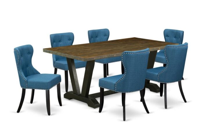 EAST WEST FURNITURE 7-PC DINETTE SET- 6 EXCELLENT DINING PADDED CHAIRS AND 1 WOODEN DINING TABLE