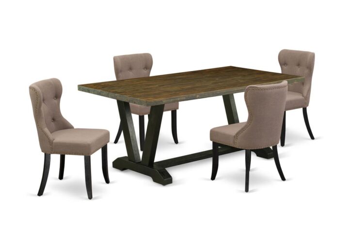 EAST WEST FURNITURE 5-Pc DINING ROOM SET- 4 AMAZING DINING ROOM CHAIRS AND 1 DINING ROOM TABLE