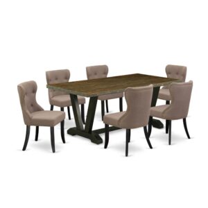 EAST WEST FURNITURE 7-PIECE DINETTE ROOM SET- 6 FABULOUS PARSON CHAIRS AND 1 MODERN RECTANGULAR DINING TABLE