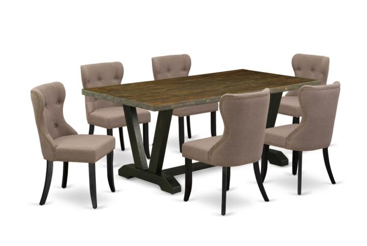 EAST WEST FURNITURE 7-PIECE DINETTE ROOM SET- 6 FABULOUS PARSON CHAIRS AND 1 MODERN RECTANGULAR DINING TABLE