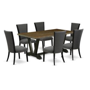 Our Table Set  Adds A Touch Of Elegance To Any Dining Room That You And Your Family Will Absolutely Enjoy. The Elegant Dinette Set  Includes A Wood Kitchen Table And 6 Dining Room Chairs. This Rectangular Wooden Table Top Is Offered In A Distressed Jacobean Finish. In Addition
