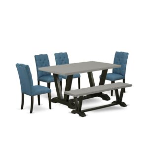 EAST WEST FURNITURE 6-PC DINING ROOM SET WITH 4 KITCHEN PARSON CHAIRS - MID CENTURY MODERN BENCH AND RECTANGULAR WOOD TABLE