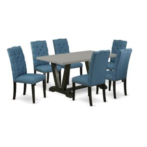 EAST WEST FURNITURE 7-PC RECTANGULAR DINING ROOM TABLE SET WITH 6 UPHOLSTERED DINING CHAIRS AND DINING TABLE