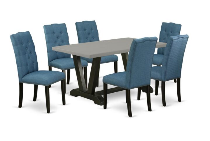 EAST WEST FURNITURE 7-PC RECTANGULAR DINING ROOM TABLE SET WITH 6 UPHOLSTERED DINING CHAIRS AND DINING TABLE