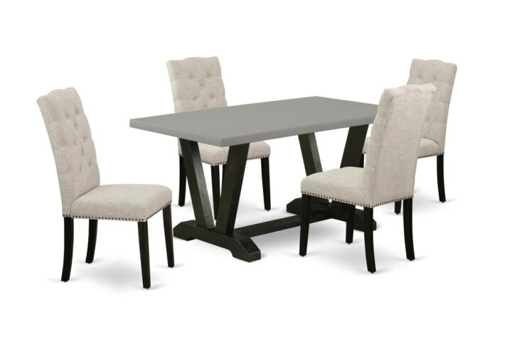 EAST WEST FURNITURE 5-PIECE MODERN DINING TABLE SET WITH 4 MODERN DINING CHAIRS AND RECTANGULAR KITCHEN TABLE