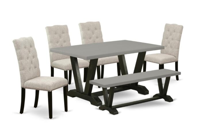 EAST WEST FURNITURE 6-PC RECTANGULAR DINING ROOM TABLE SET WITH 4 MODERN DINING CHAIRS - DINING ROOM BENCH AND RECTANGULAR WOOD TABLE