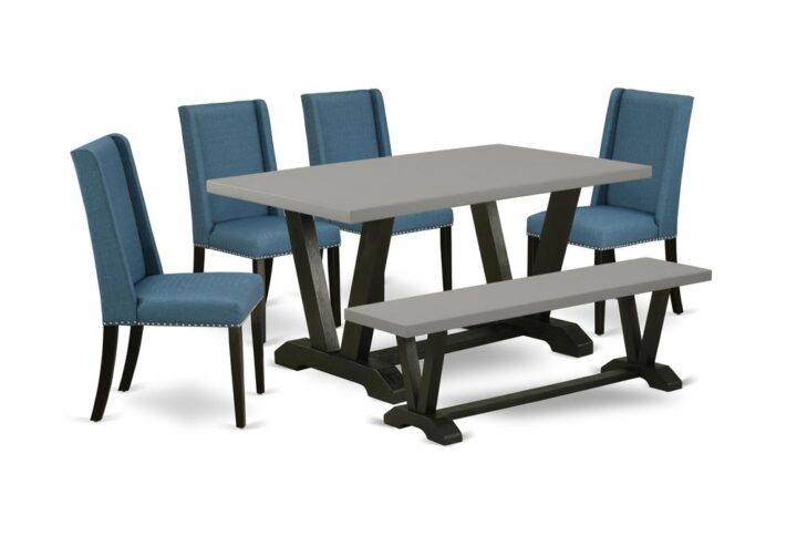 EAST WEST FURNITURE 6-PC KITCHEN SET WITH 4 DINING CHAIRS - DINING BENCH AND RECTANGULAR MODERN DINING TABLE