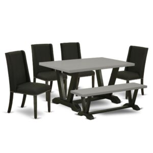 EAST WEST FURNITURE 6-PC KITCHEN TABLE SET WITH 4 MODERN DINING CHAIRS - INDOOR BENCH AND rectangular TABLE