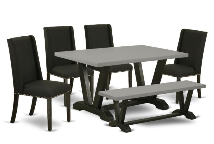 EAST WEST FURNITURE 6-PC KITCHEN TABLE SET WITH 4 MODERN DINING CHAIRS - INDOOR BENCH AND rectangular TABLE
