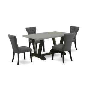 EAST WEST FURNITURE 5-PIECE DINING ROOM TABLE SET WITH 4 UPHOLSTERED DINING CHAIRS AND RECTANGULAR MODERN DINING TABLE