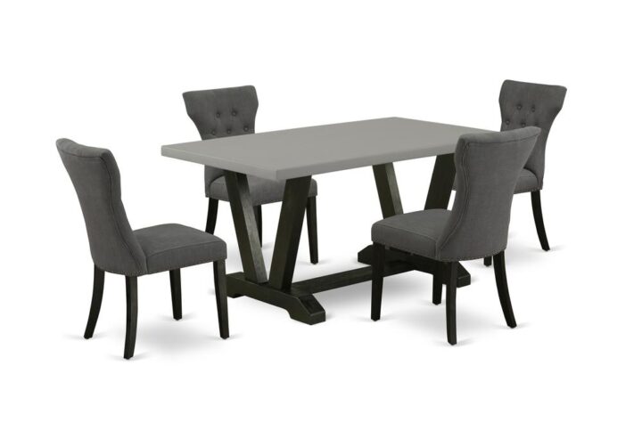 EAST WEST FURNITURE 5-PIECE DINING ROOM TABLE SET WITH 4 UPHOLSTERED DINING CHAIRS AND RECTANGULAR MODERN DINING TABLE
