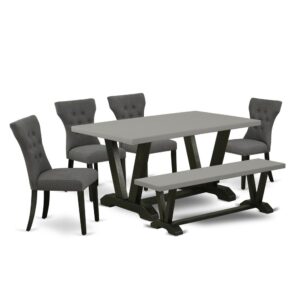 EAST WEST FURNITURE 6-PIECE DINING TABLE SET WITH 4 KITCHEN CHAIRS - WOODEN BENCH AND RECTANGULAR DINING TABLE