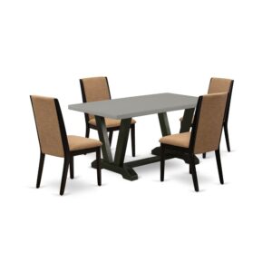 EAST WEST FURNITURE 5-PIECE KITCHEN SET WITH 4 UPHOLSTERED DINING CHAIRS AND RECTANGULAR WOOD TABLE