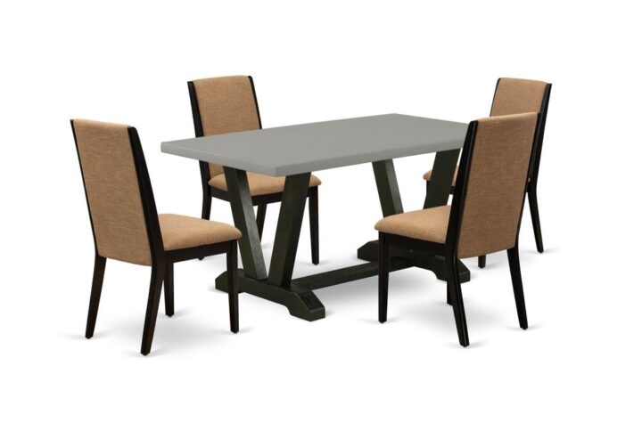 EAST WEST FURNITURE 5-PIECE KITCHEN SET WITH 4 UPHOLSTERED DINING CHAIRS AND RECTANGULAR WOOD TABLE