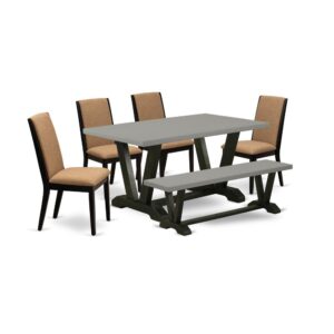 EAST WEST FURNITURE 6-PIECE RECTANGULAR TABLE SET WITH 4 PARSON DINING ROOM CHAIRS - DINING ROOM BENCH AND RECTANGULAR WOOD TABLE