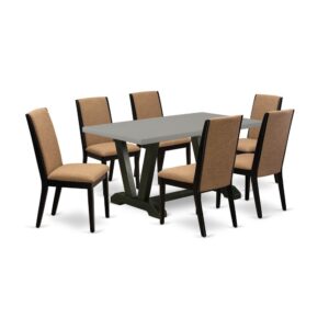 EAST WEST FURNITURE 7-PIECE RECTANGULAR TABLE SET WITH 6 DINING ROOM CHAIRS AND RECTANGULAR DINING ROOM TABLE