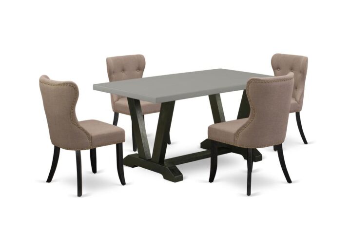 EAST WEST FURNITURE 5-Pc KITCHEN DINING SET- 4 WONDERFUL UPHOLSTERED DINING CHAIRS AND 1 MODERN RECTANGULAR DINING TABLE