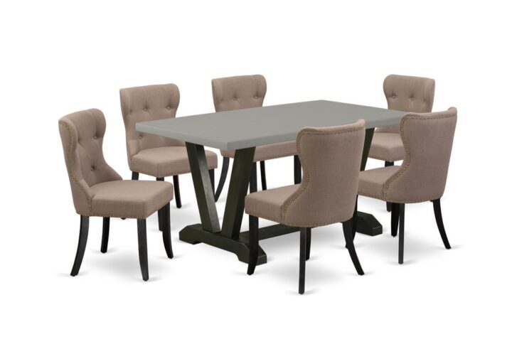 EAST WEST FURNITURE 7-PIECE KITCHEN DINING SET- 6 EXCELLENT UPHOLSTERED DINING CHAIRS AND 1 MODERN DINING ROOM TABLE