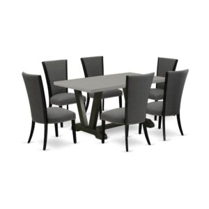 Our Table Set  Adds A Touch Of Elegance To Any Dining Room That You And Your Family Will Absolutely Enjoy. The Elegant Kitchen Dining Table Set  Consists Of A Dinner Table And 6 Dining Room Chairs. This Rectangular Dining Table Top Is Offered In A Cement Finish. In Addition