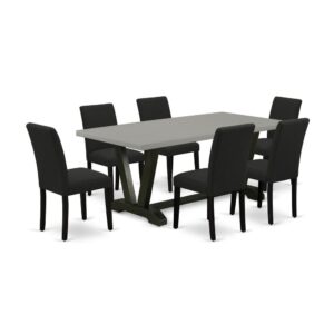 EAST WEST FURNITURE 7 - PIECE DINING TABLE SET INCLUDES 6 UPHOLSTERED DINING CHAIRS AND RECTANGULAR WOODEN DINING TABLE