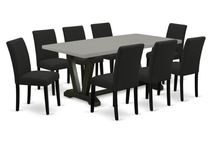EAST WEST FURNITURE 9 - PIECE DINING ROOM TABLE SET INCLUDES 8 MODERN CHAIRS AND MODERN RECTANGULAR DINING TABLE