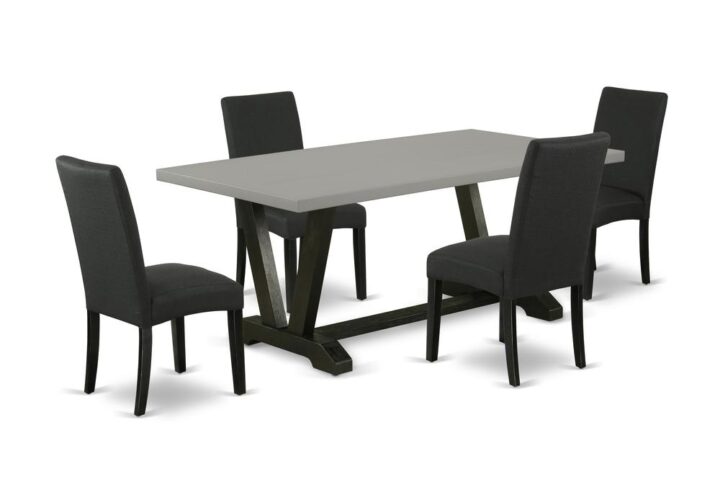 EAST WEST FURNITURE 5-PIECE RECTANGULAR DINING TABLE SET 4 WONDERFUL PADDED PARSON CHAIRS AND RECTANGULAR DINING TABLE