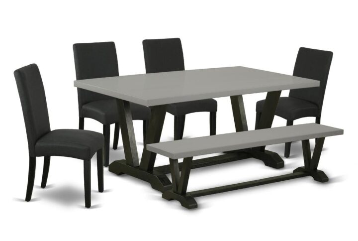 EAST WEST FURNITURE 6-PC KITCHEN TABLE SET WITH 4 KITCHEN PARSON CHAIRS - DINING ROOM BENCH AND RECTANGULAR dining table