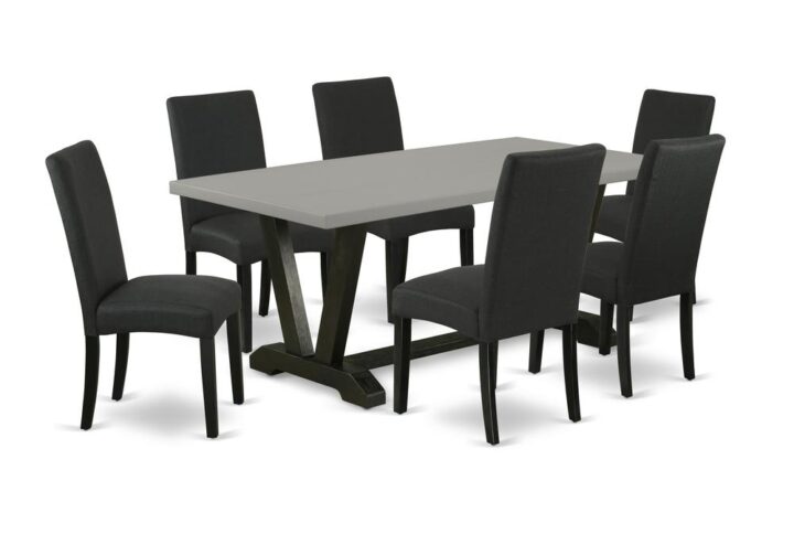EAST WEST FURNITURE 7-PC DINING TABLE SET 6 ATTRACTIVE PARSONS CHAIRS AND RECTANGULAR KITCHEN DINING TABLE