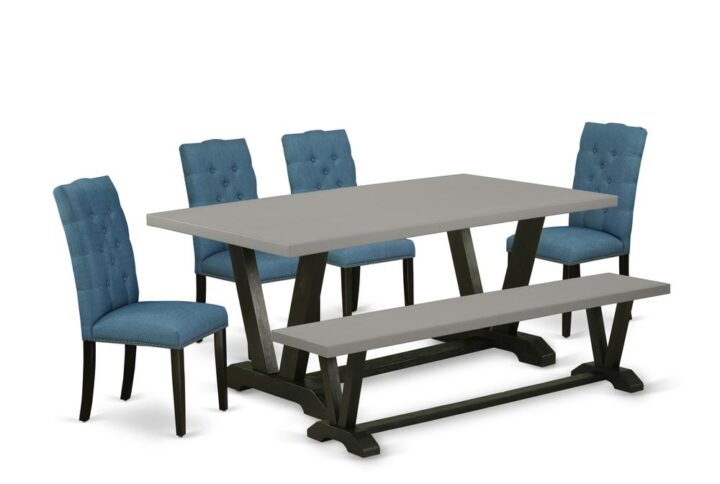EAST WEST FURNITURE 6-PC KITCHEN SET WITH 4 MODERN DINING CHAIRS - KITCHEN BENCH AND RECTANGULAR MODERN DINING TABLE