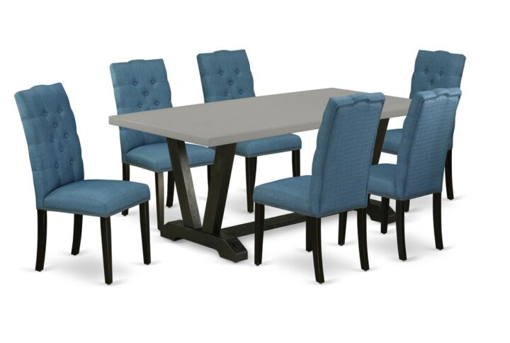 EAST WEST FURNITURE 7-PC RECTANGULAR TABLE SET WITH 6 PARSON DINING CHAIRS AND RECTANGULAR DINING TABLE