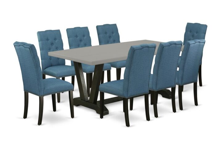 EAST WEST FURNITURE 9-PC RECTANGULAR TABLE SET WITH 8 DINING CHAIRS AND RECTANGULAR MODERN DINING TABLE
