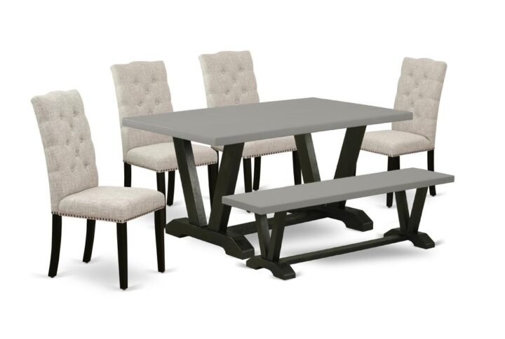 EaST WEST FURNITURE 6-PIECE DINING SET 4 BEaUTIFUL PaRSON CHaIRS and RECTaNGULaR DINING TaBLE
