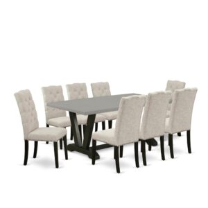 EaST WEST FURNITURE 5-PIECE MODERN DINING TaBLE SET 8 aTTRaCTIVE PaRSONS DINING CHaIR andrectangularDINING ROOM TaBLE