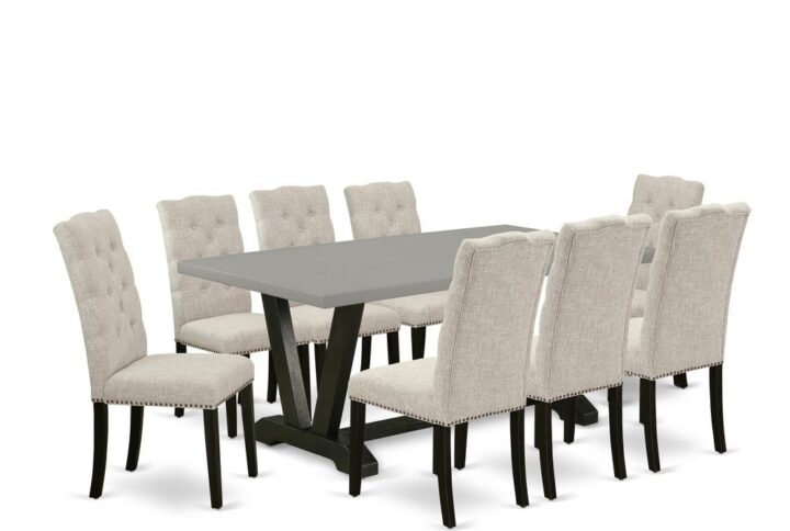 EaST WEST FURNITURE 5-PIECE MODERN DINING TaBLE SET 8 aTTRaCTIVE PaRSONS DINING CHaIR andrectangularDINING ROOM TaBLE