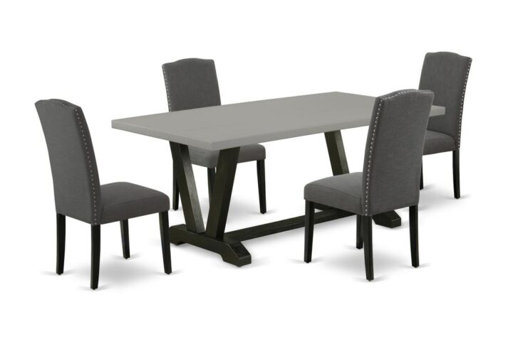EAST WEST FURNITURE 5-PIECE DINING ROOM TABLE SET WITH 4 PARSON DINING CHAIRS AND RECTANGULAR DINING TABLE