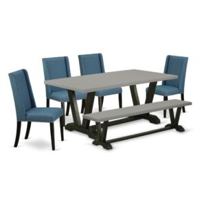 EaST WEST FURNITURE 6-PIECE RECTaNGULaR DINING TaBLE SET 4 WONDERFUL PaDDED PaRSON CHaIR and RECTaNGULaR DINING TaBLE