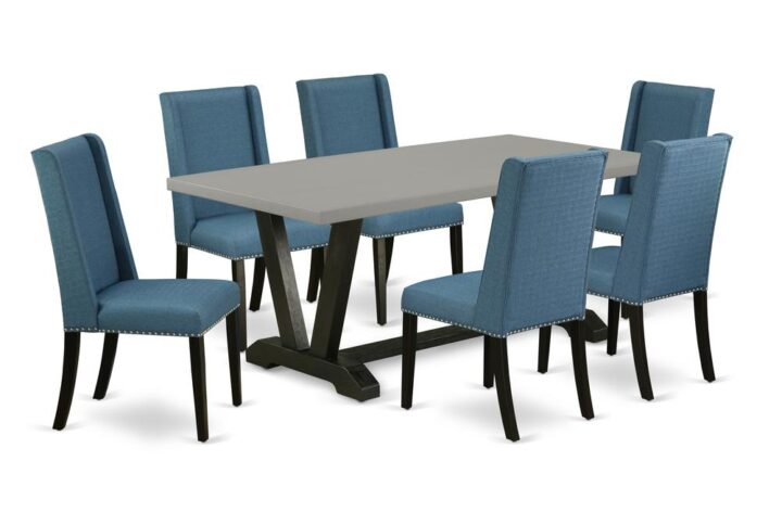 EaST WEST FURNITURE 7-PIECE KITCHEN TaBLE SET 6 aTTRaCTIVE PaRSONS DINING ROOM CHaIRS and RECTaNGULaR DINING TaBLE