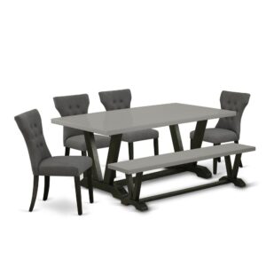 EaST WEST FURNITURE 6-PC DINING ROOM TaBLE SET 4 LOVELY UPHOLSTERED DINING CHaIRS and RECTaNGULaR DINETTE TaBLE
