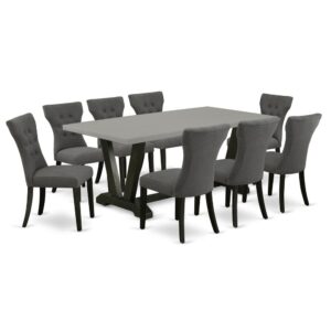 EaST WEST FURNITURE 9-PC DINING TaBLE SET 8 STUNNING PaRSONS CHaIRS and RECTaNGULaR DINING TaBLE