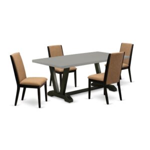 EAST WEST FURNITURE 5-PC DINING SET WITH 4 UPHOLSTERED DINING CHAIRS AND RECTANGULAR MODERN DINING TABLE