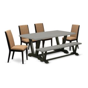 EAST WEST FURNITURE 6-PC KITCHEN SET WITH 4 PARSON DINING CHAIRS - WOODEN BENCH AND KITCHEN RECTANGULAR TABLE