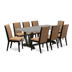 EAST WEST FURNITURE 9-PIECE RECTANGULAR TABLE SET WITH 8 DINING CHAIRS AND RECTANGULAR KITCHEN TABLE