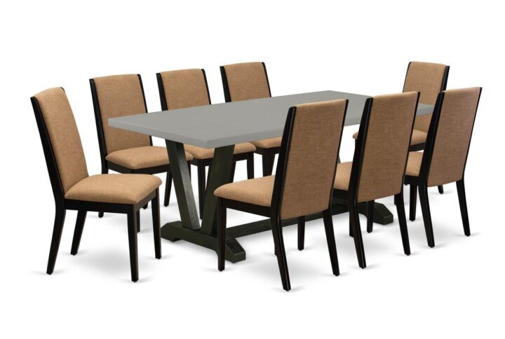 EAST WEST FURNITURE 9-PIECE RECTANGULAR TABLE SET WITH 8 DINING CHAIRS AND RECTANGULAR KITCHEN TABLE