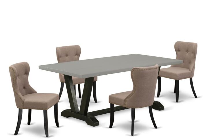 EAST WEST FURNITURE 5-PIECE DINING ROOM TABLE SET- 4 WONDERFUL DINING CHAIR AND 1 RECTANGULAR DINING TABLE